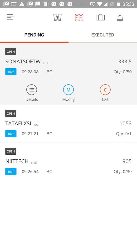 Can We Have Chart Option & Depth In Pending Orders Of Kite Mobile ...