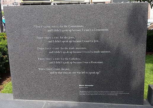 Poem by Martin Niemoeller at the Holocaust memorial in Boston MA