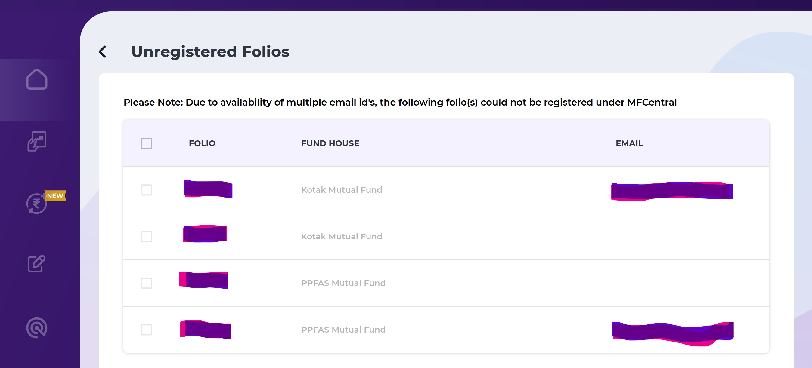 My MF Central account is showing unregistered folios - 