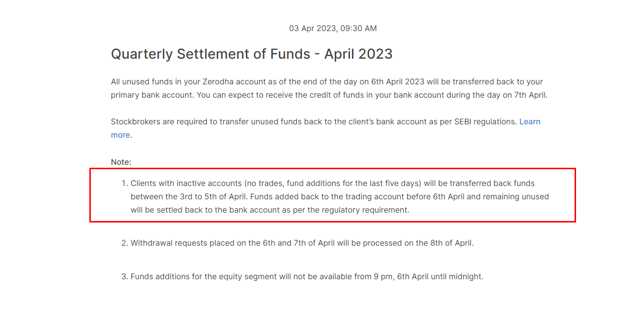 Quarterly Settlement before date General Trading Q&A by Zerodha