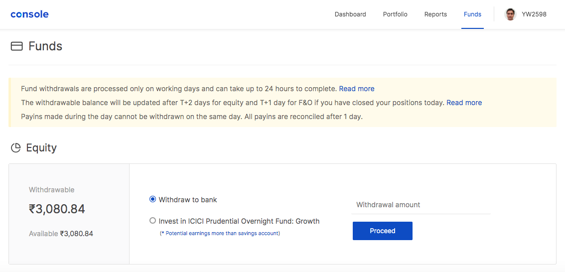 No autowithdrawal/ autoinvest of funds as quarterly settlement